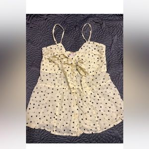 Y2K Lux VINTAGE anthropologie babydoll top heart buttons spaghetti strap bow S
